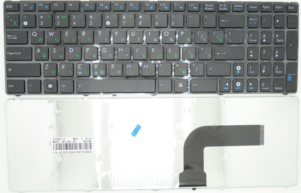 Клавиатура для ASUS N53 N52 N50 N60 N61 K52 K53 G53 G72 G73 A52 (с рамкой) P/N: KJ3, NSK-UGC0R, NSK-UG60R